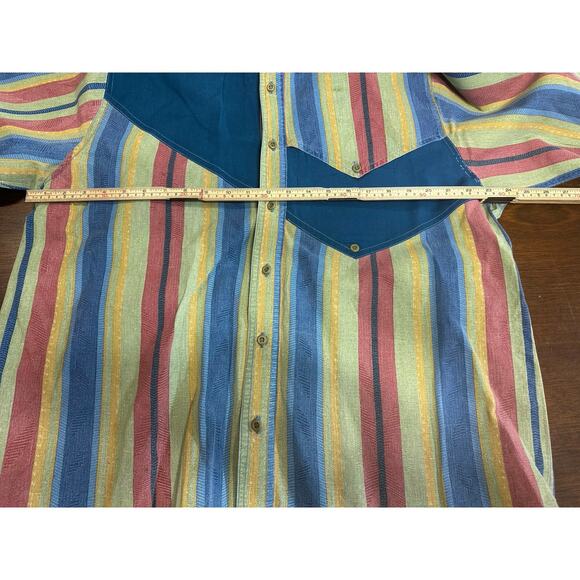 VTG Western Cowboy Retro Button Shirt Men Large Aztec 90s Stripes Stain Starched - Picture 4 of 12